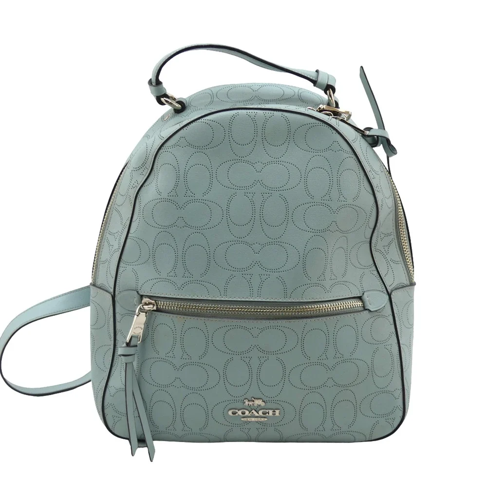 VTG Coach New York Jordyn Perforated Signature Leather Backpack Light Blue Zip